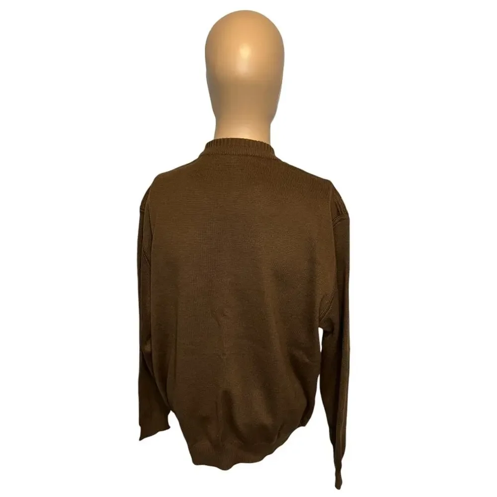 Vintage Cuzzens Leather Striped Sweater Mens Size XL Brown Merino Wool Very Rare